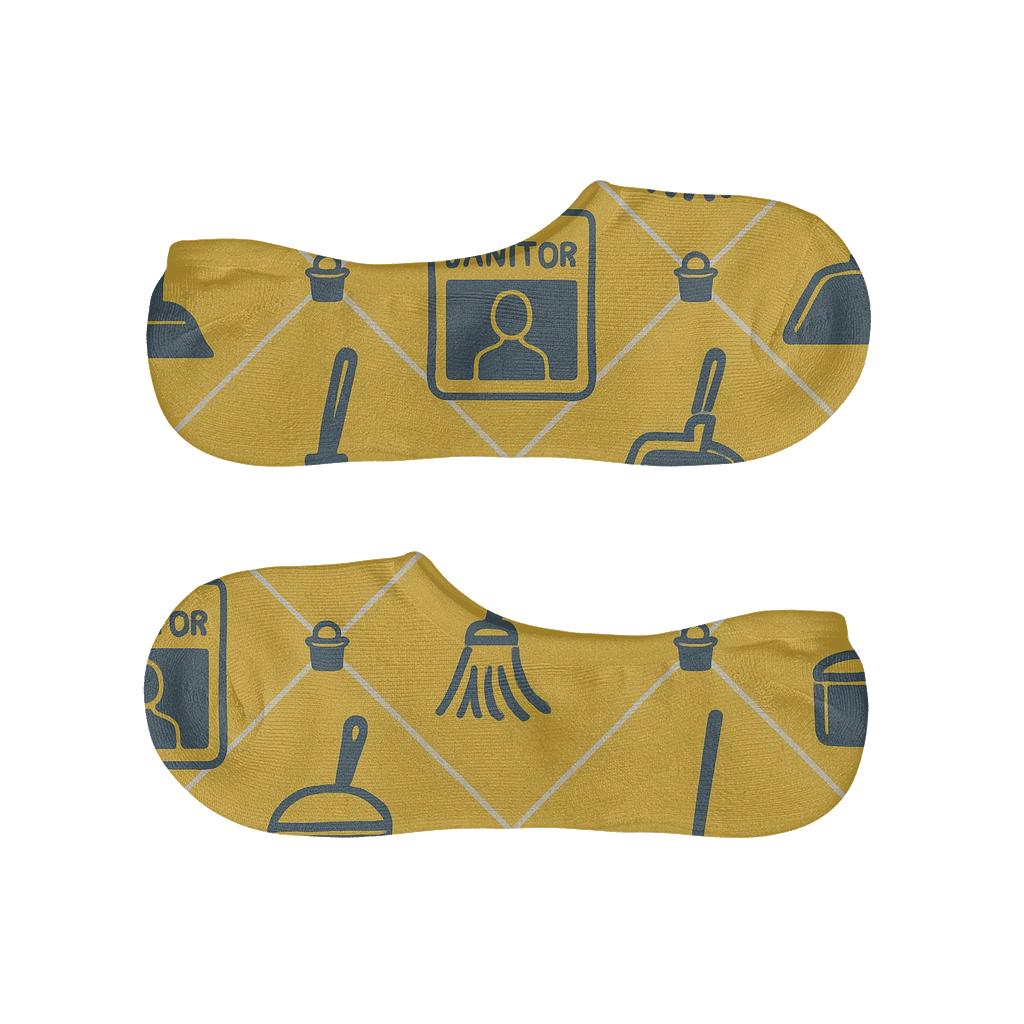 Janitor Badge Lattice On Cleaning Yellow low cut no-show socks
