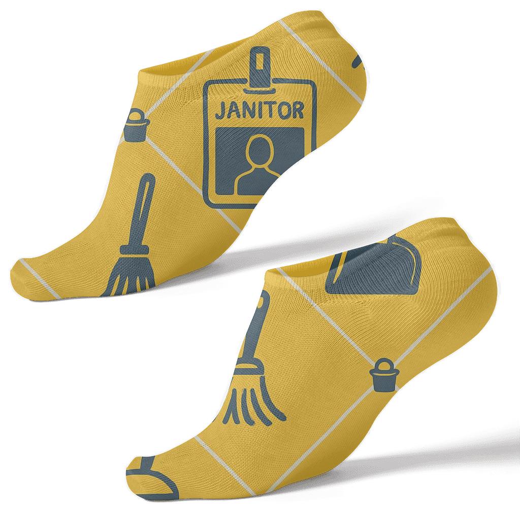Janitor Badge Lattice On Cleaning Yellow comfortable cotton ankle socks