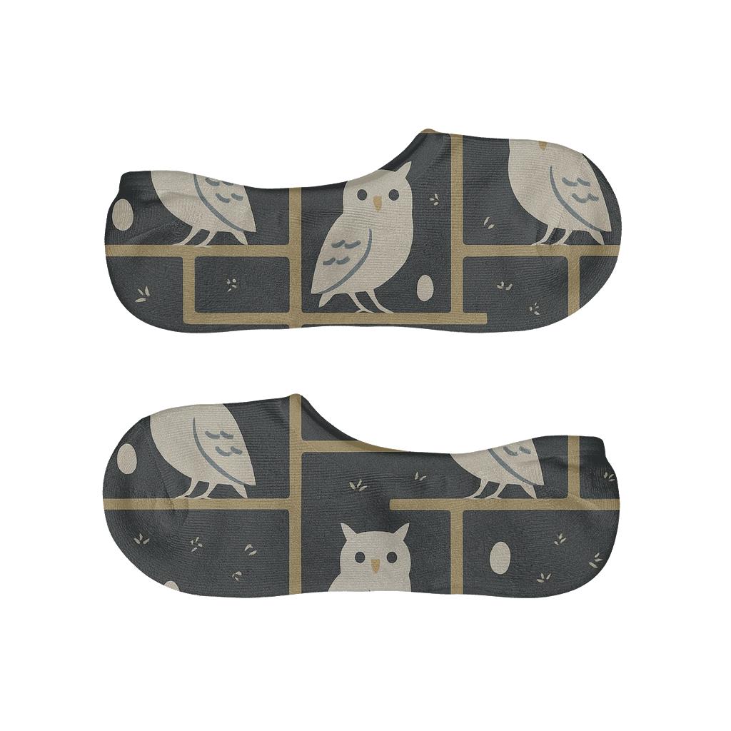 Owl Moonlit Perch Lattice On Charcoal Background soft cotton no-show socks