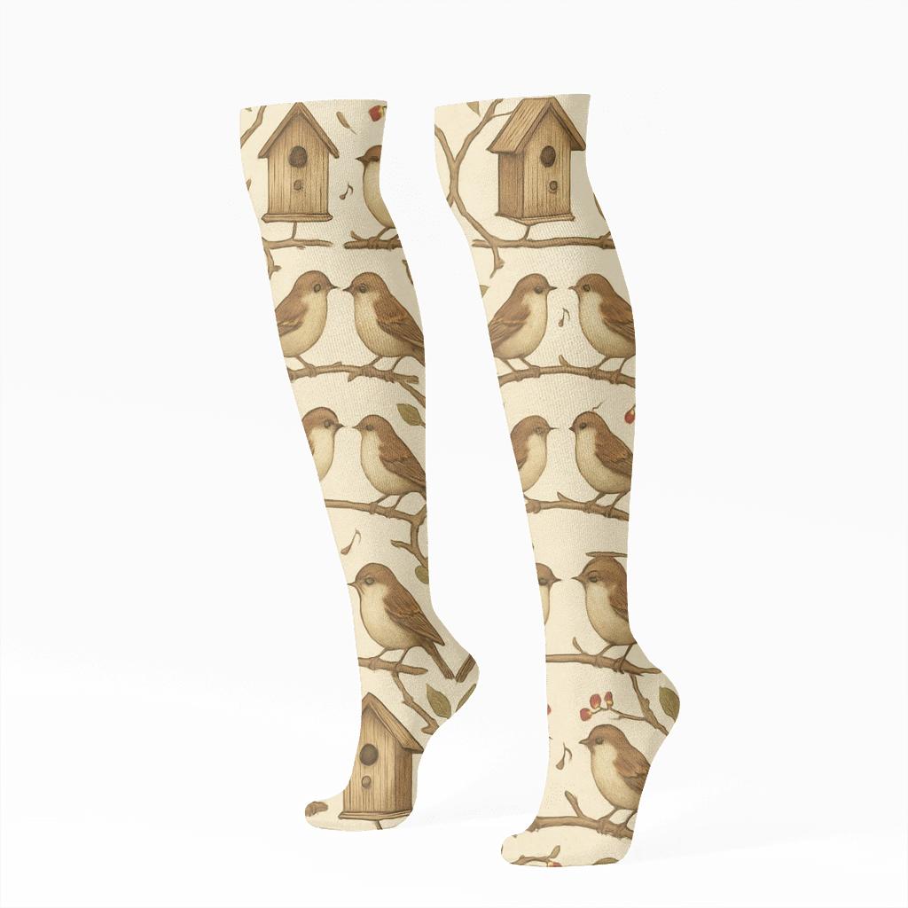 Garden Lattice With Bird Song Sparrows custom knee-high socks