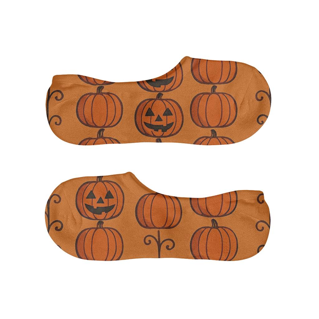 Pumpkin Stack Column Repeat On Orange Background comfortable invisible socks