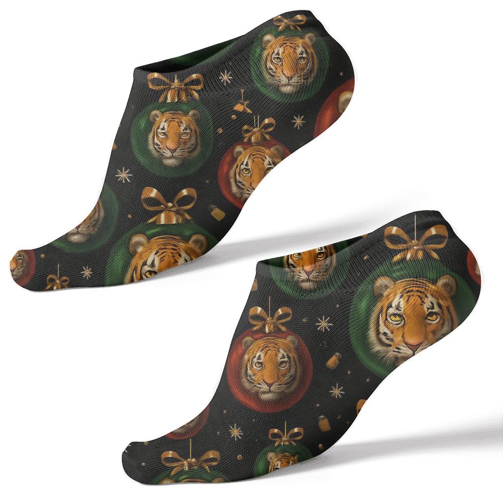 Midnight Ornament Tiger Tessellation On Black Background trendy patterned ankle socks