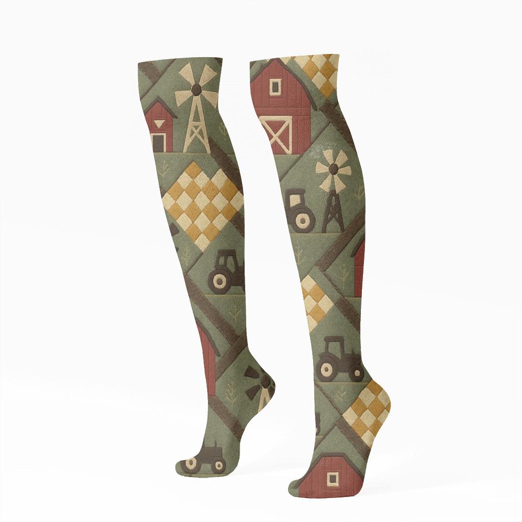 Patchwork Barn Quilt Farmer Pattern custom knee-high socks