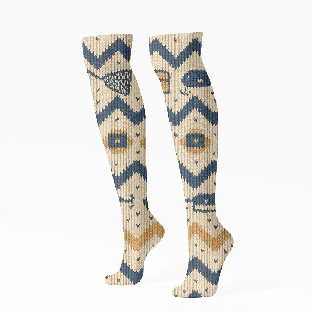 Fisher Network Chevron On Sandy Beige Background comfortable cotton knee-high socks
