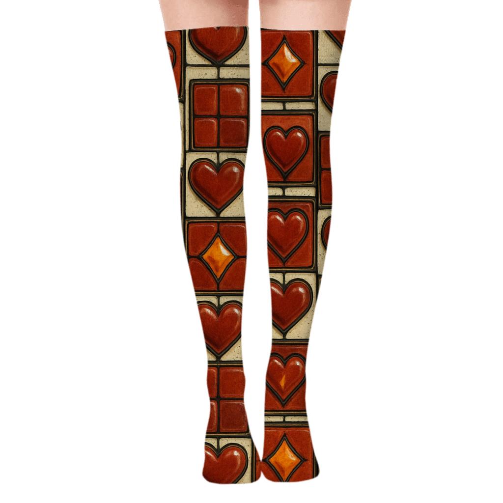 Hearth Tile Lattice With Heart Glow unique graphic over-the-knee socks