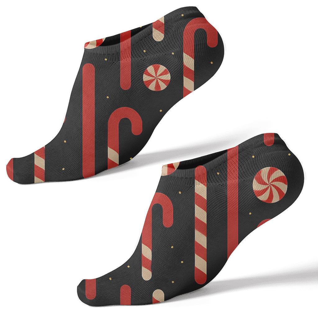 Candy Canes Shadow Stripe Minimal On Black comfortable cotton ankle socks