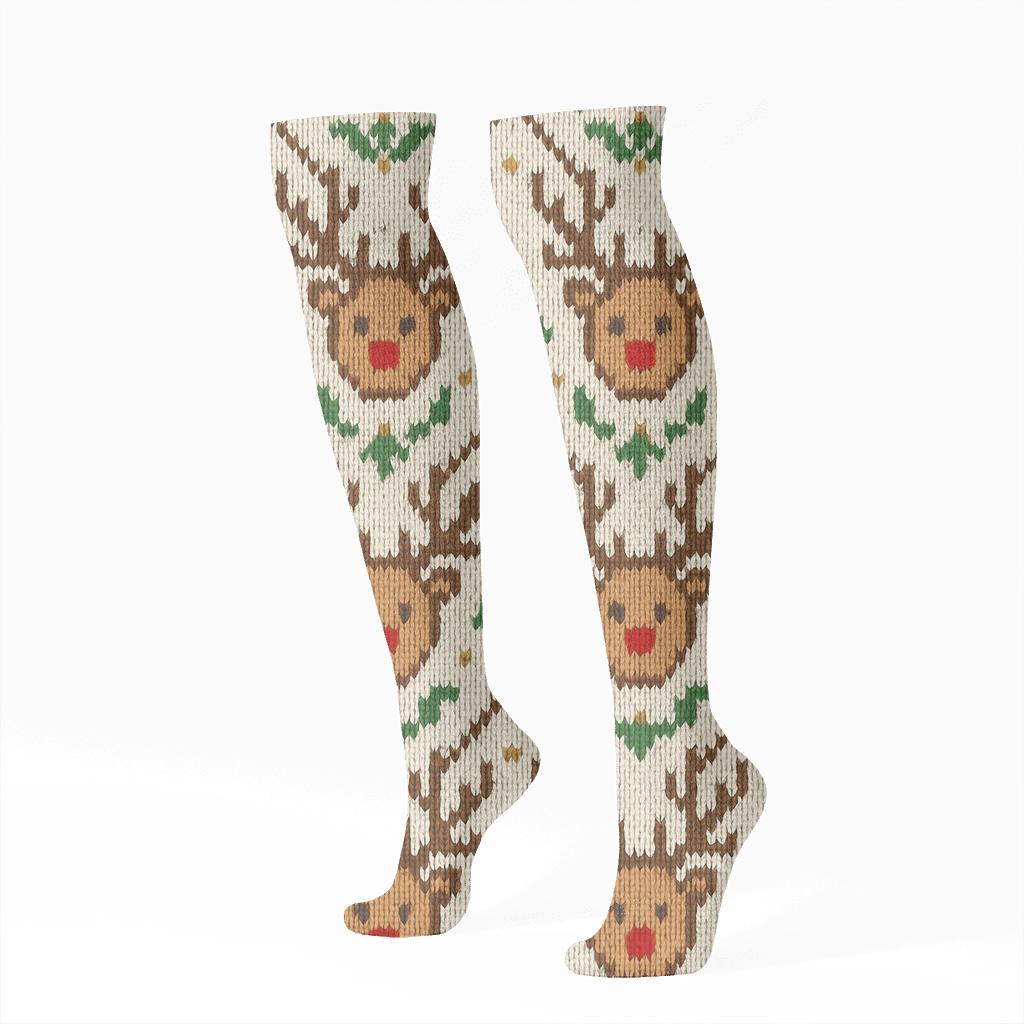 Antler Crown Lattice With Rudolph Glow premium sports knee-high socks
