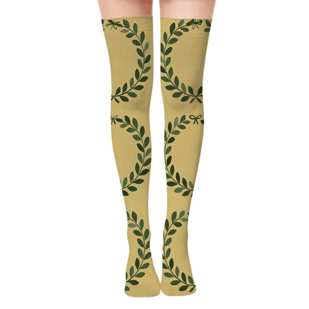 Minimalist Concentric Rings With Wreath Detail trendy patterned over-the-knee socks