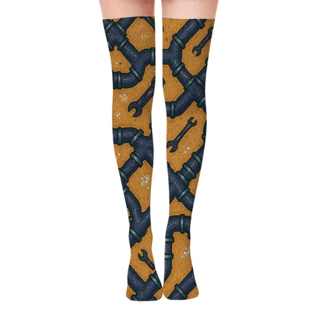 Knitted Plumber Pipe Lattice trendy patterned over-the-knee socks