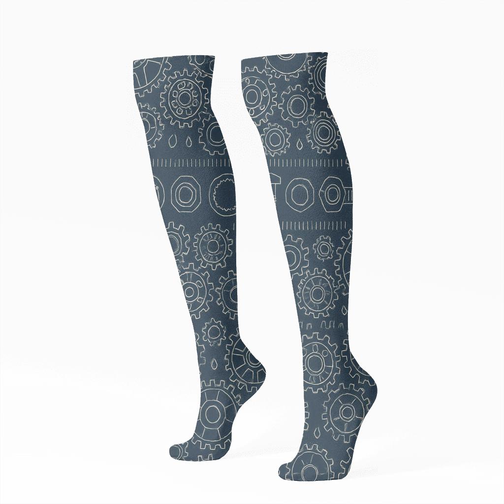 Mechanic Blueprint Lattice Gear Bands soft everyday knee-high socks