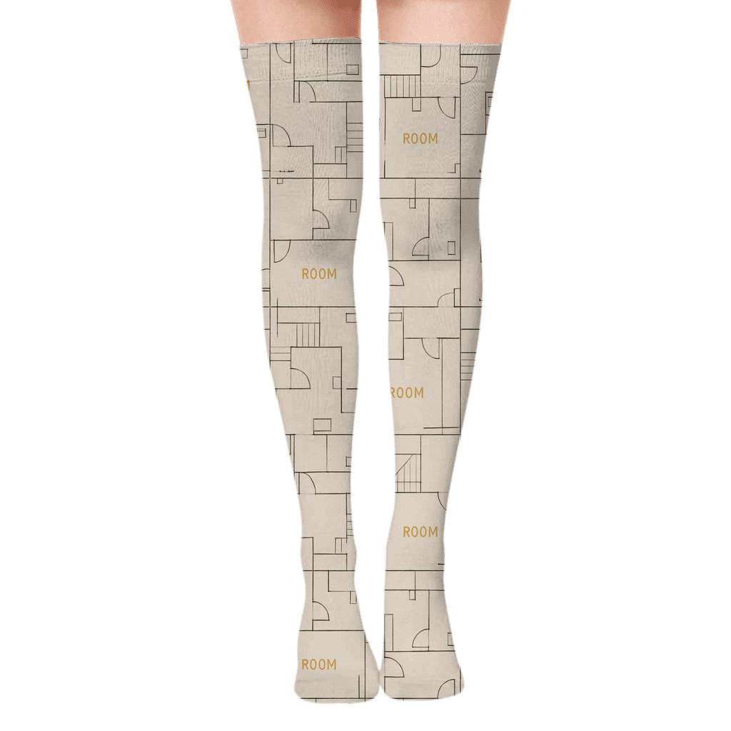 Floor Plan Lattice For Urban Calm Architect designer print over-the-knee socks