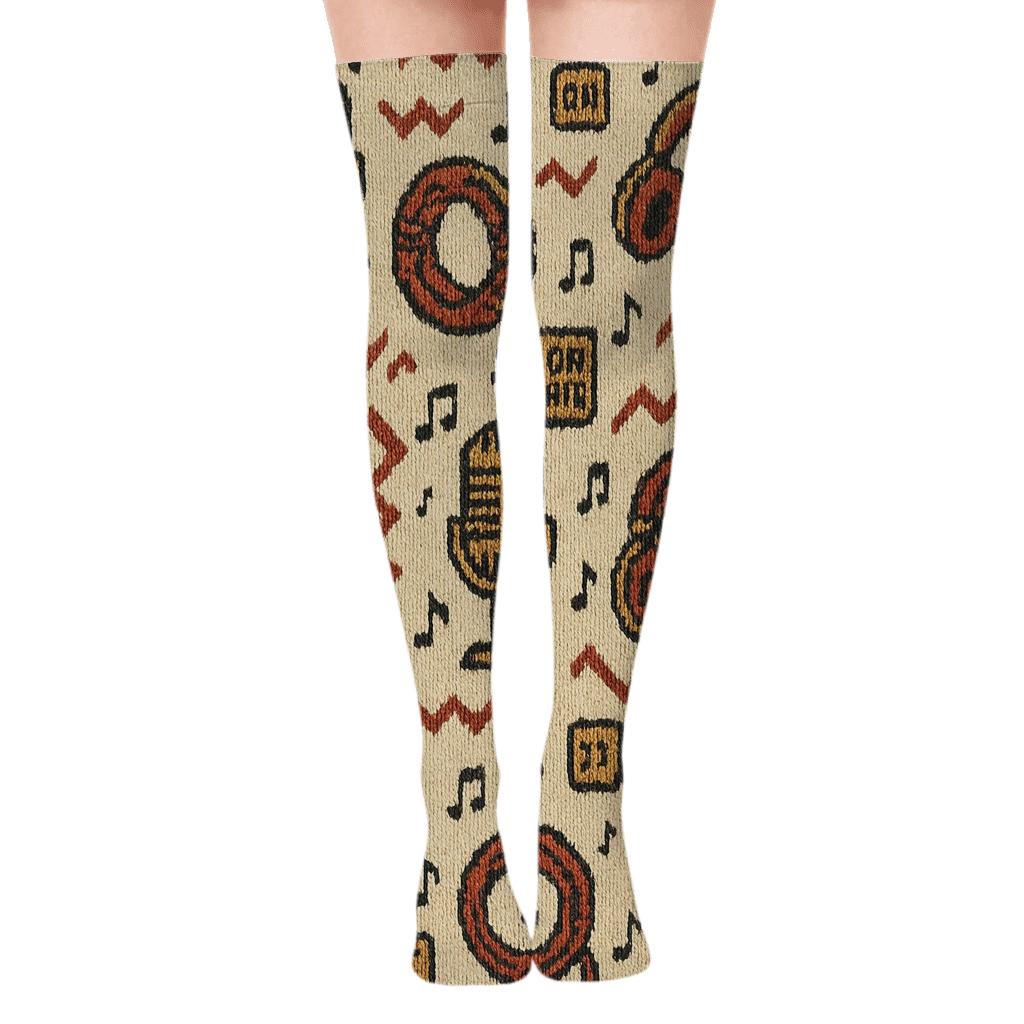 Radio Host Knitwave Carnival Pattern designer print over-the-knee socks