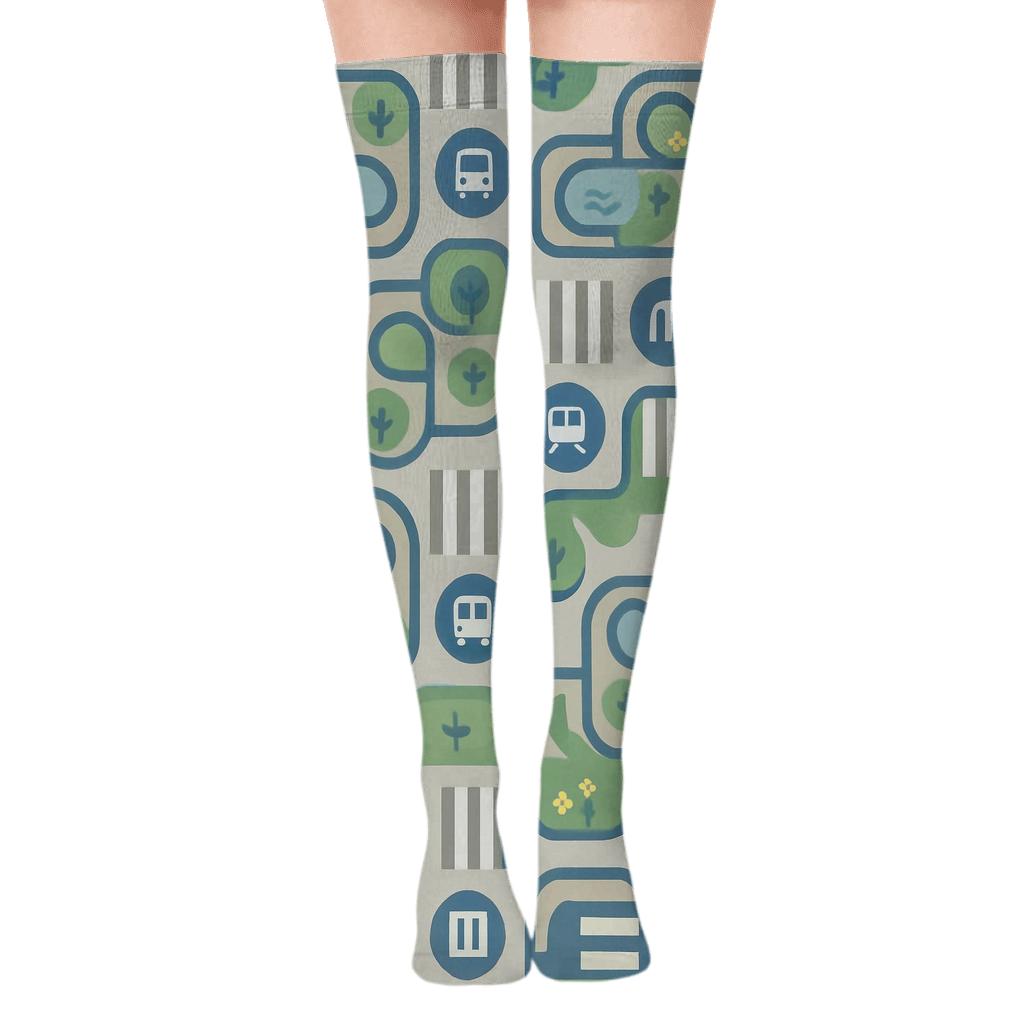 City Blue Park Path Array For Urban Planner premium cozy over-the-knee socks