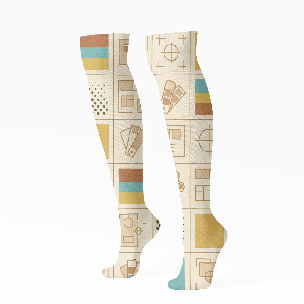 Retro Printshop Rhythm, Graphic Designer Edition personalized knee-high socks