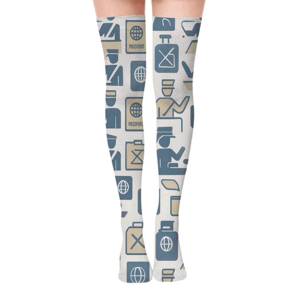 Border Booth Tessellation With Immigration Officer Silhouettes soft everyday over-the-knee socks