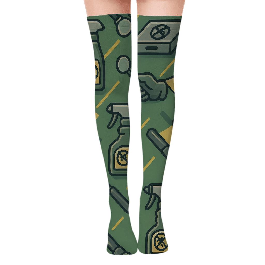 Pest Control Technician Tool Tiling On Service Green stylish fashion over-the-knee socks