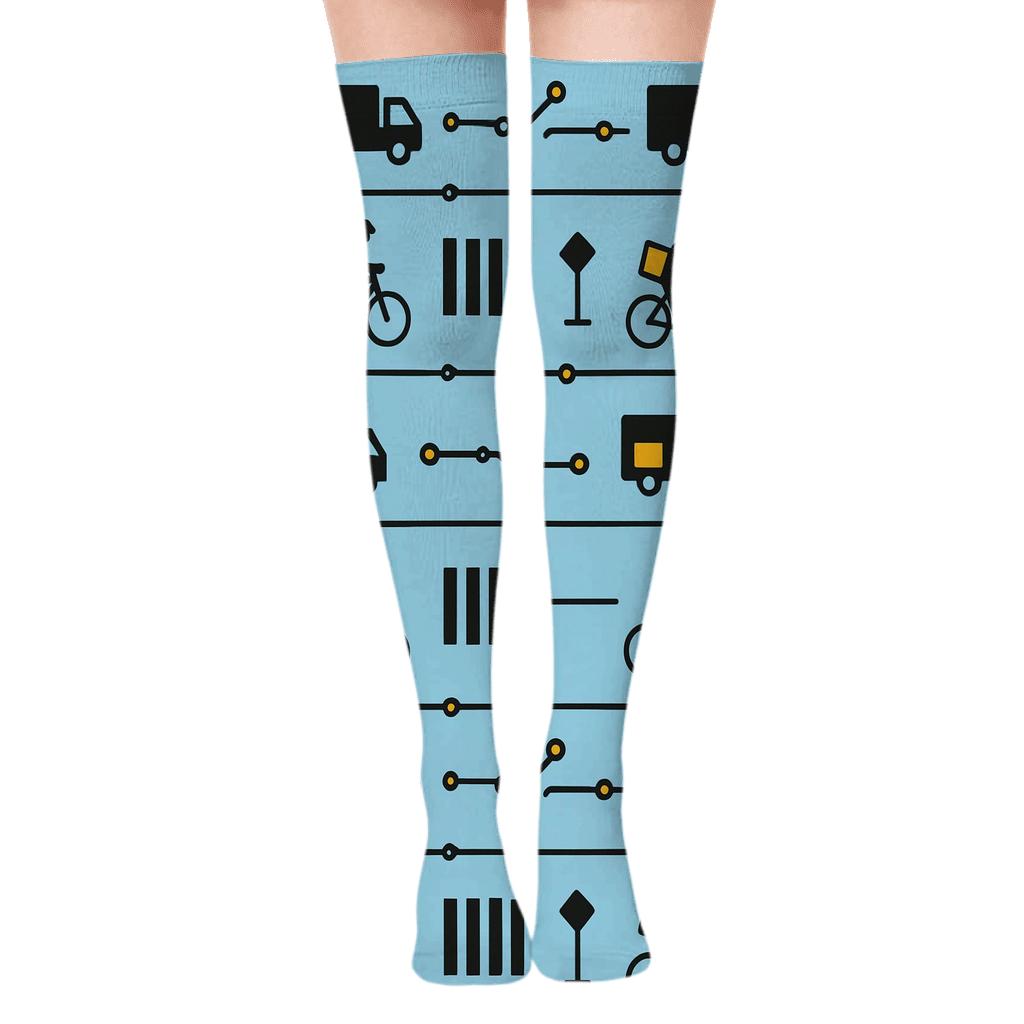 City Map Banding With Delivery Driver Icons unique graphic over-the-knee socks