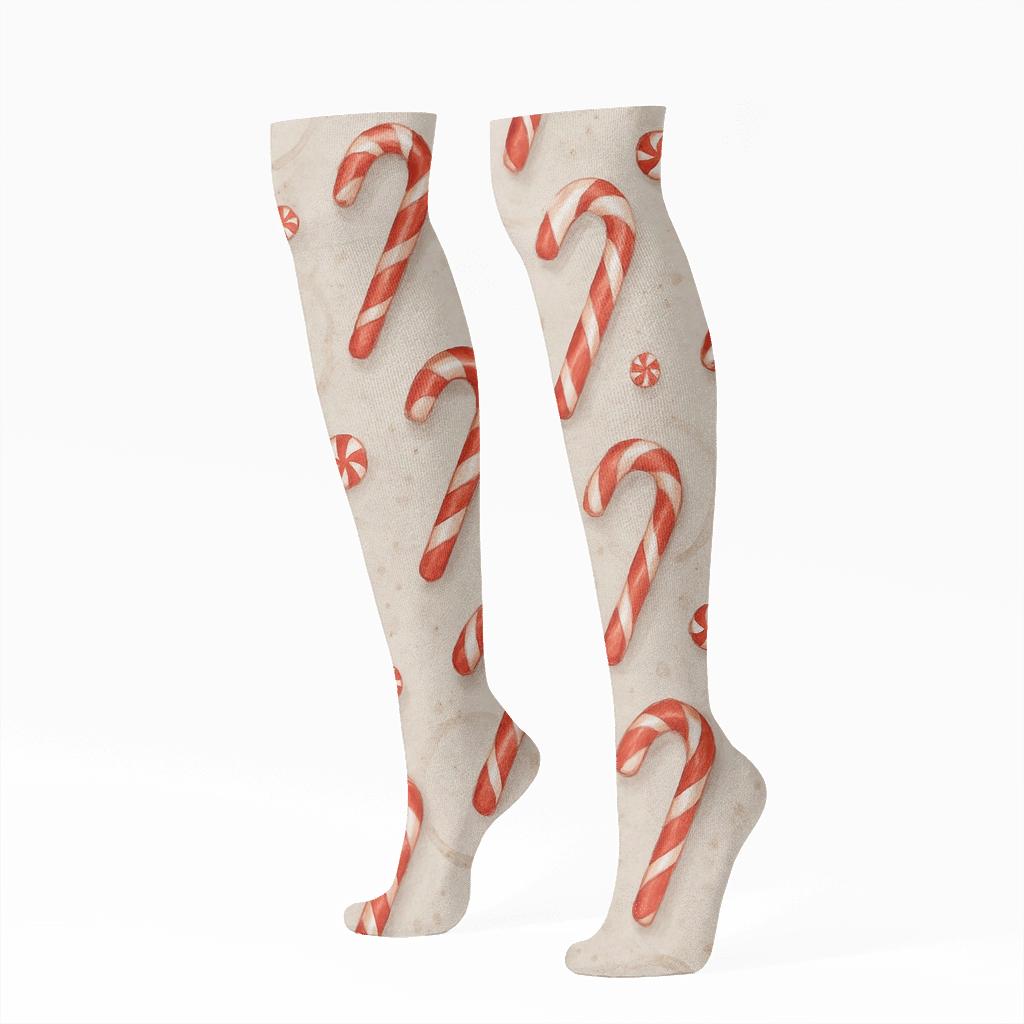 Painted Confection Study Candy Canes And Cocoa Dots comfortable cotton knee-high socks