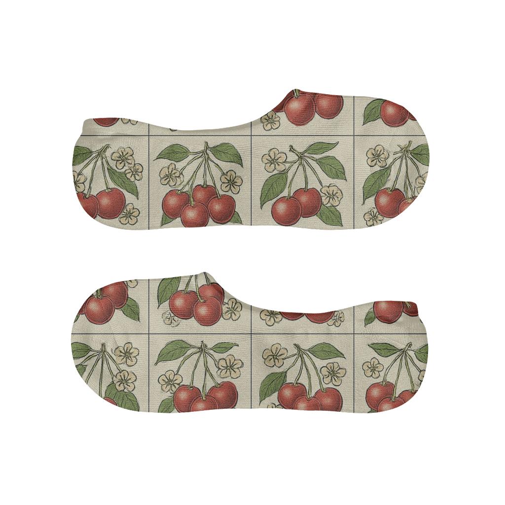 Botanical Grid With Cherry Clusters comfortable low-cut socks