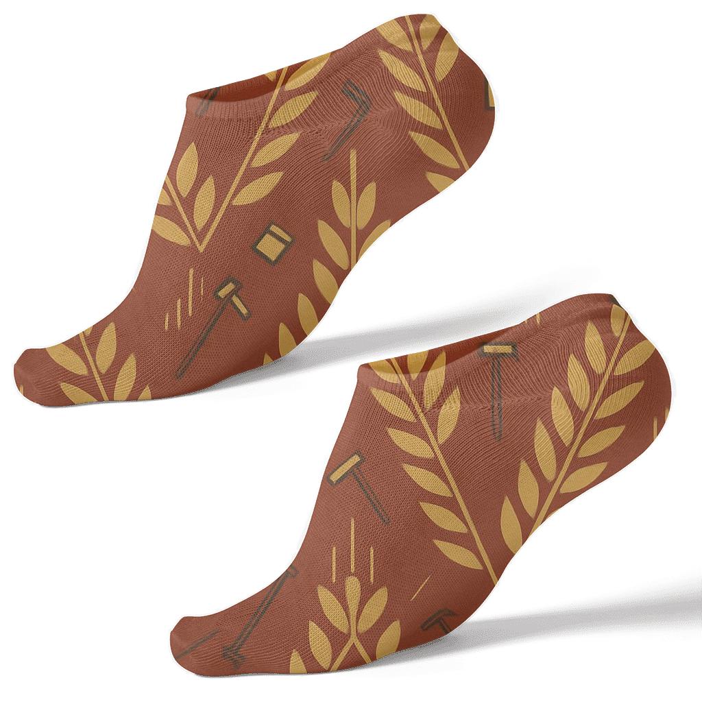 Wheat Chevron With Farmer Tools soft everyday ankle socks