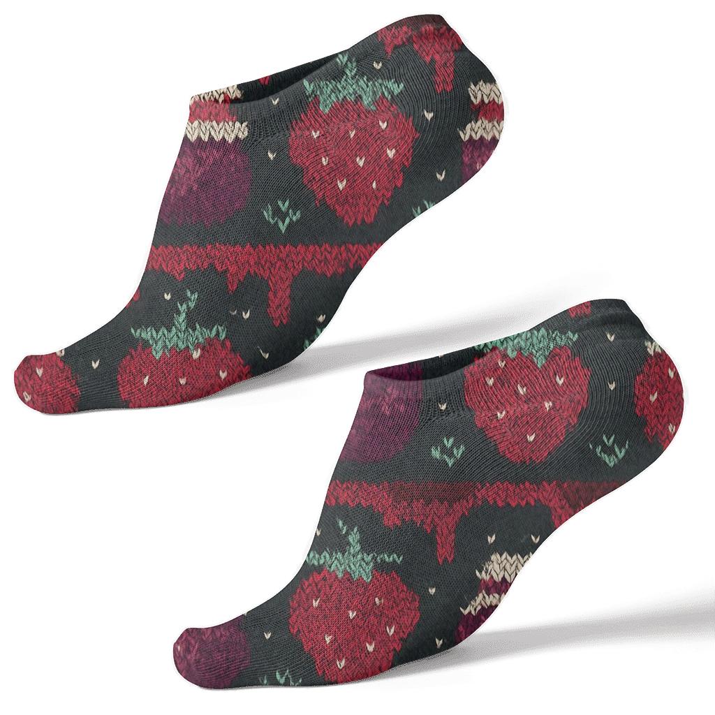 Knitted Strawberry Jam Stripe Illusion On Charcoal Background premium sports ankle socks