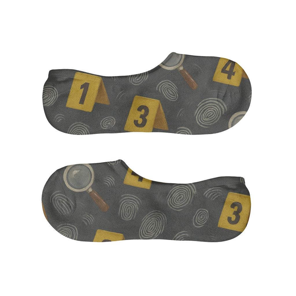 Evidence Marker Spiral, Police Detective Edition designer printed no-show socks