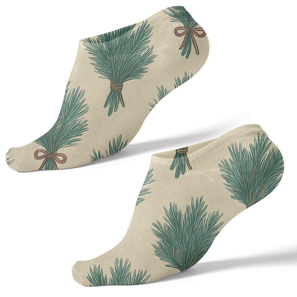Vintage Botanical Poster With Evergreen Branches Garland Grid designer print ankle socks