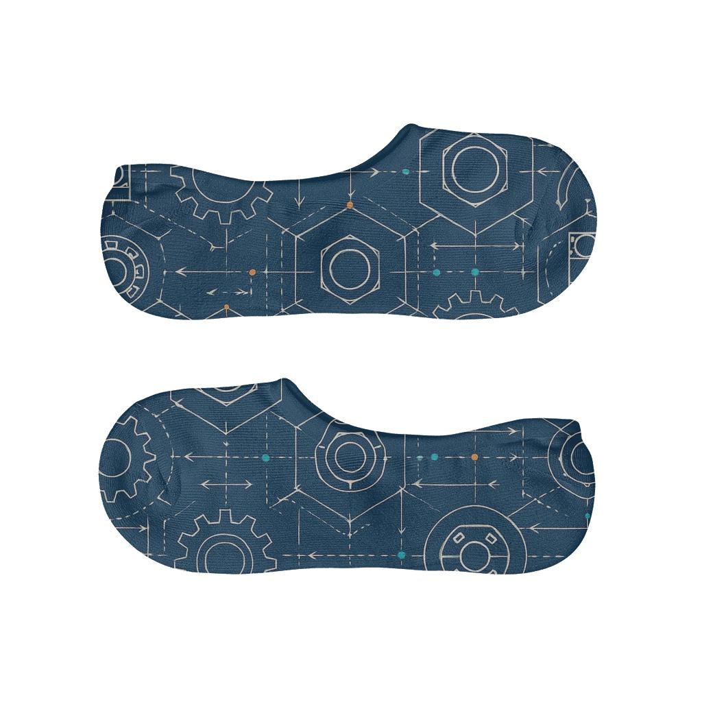 Mechanical Engineer Blueprint Lattice Of Gears trendy no-show sock styles
