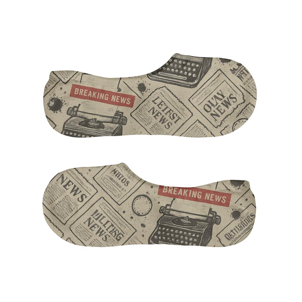 Vintage Newsprint Poster Look Journalist Lattice custom no-show socks