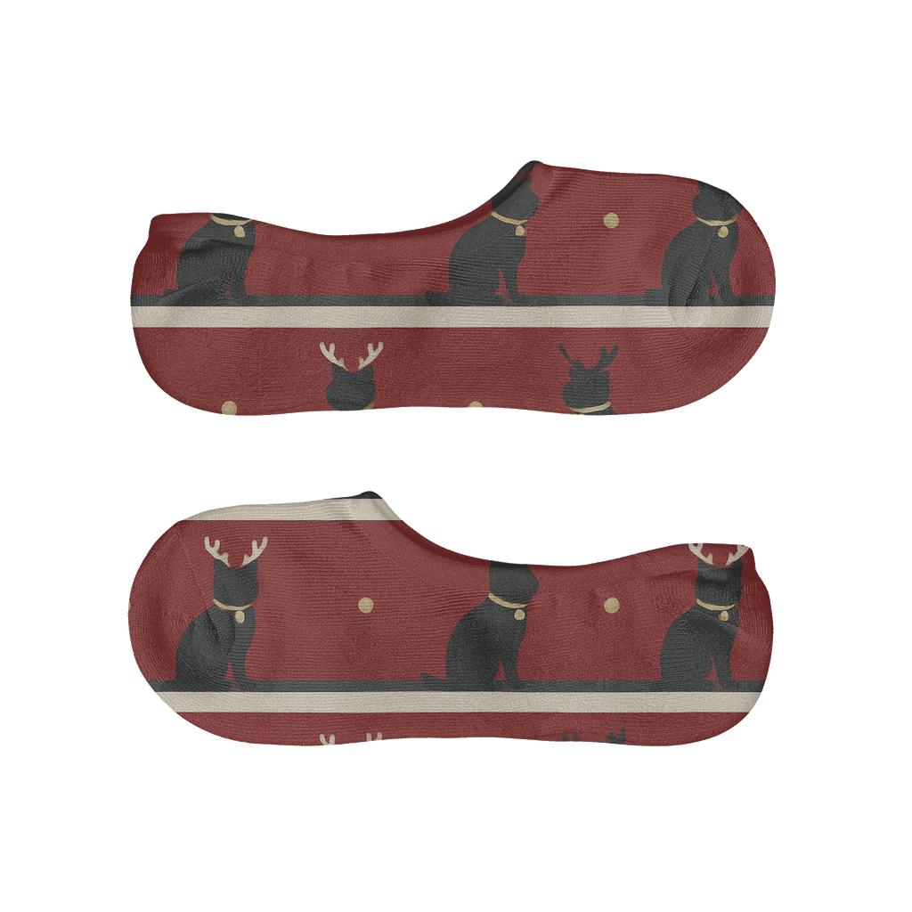 Minimal Reindeer Cat Silhouettes Stripe Repeat On Red Background soft cotton no-show socks