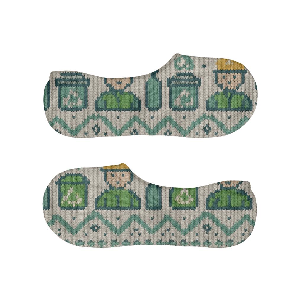 Knitted Pattern Illusion With Recycling Plant Worker Motifs breathable seamless no-show sockscustom no-show socks