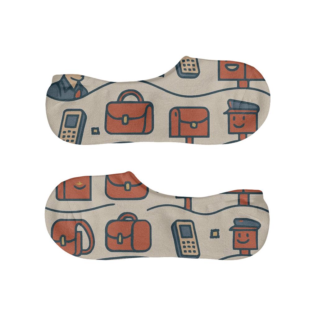 Delivery Route Waves With Postal Worker Icons designer printed no-show socks