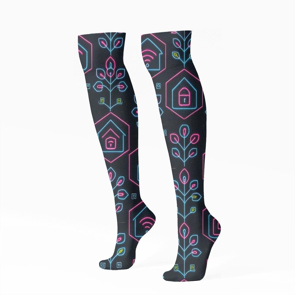 Holographic Circuit Bloom 2025 Pattern personalized knee-high socks
