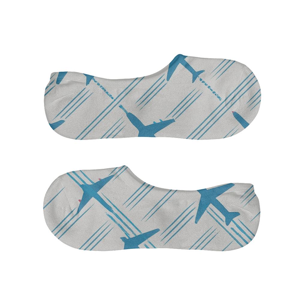 Jet Stream Lattice With Airplane Icons designer print no-show socks