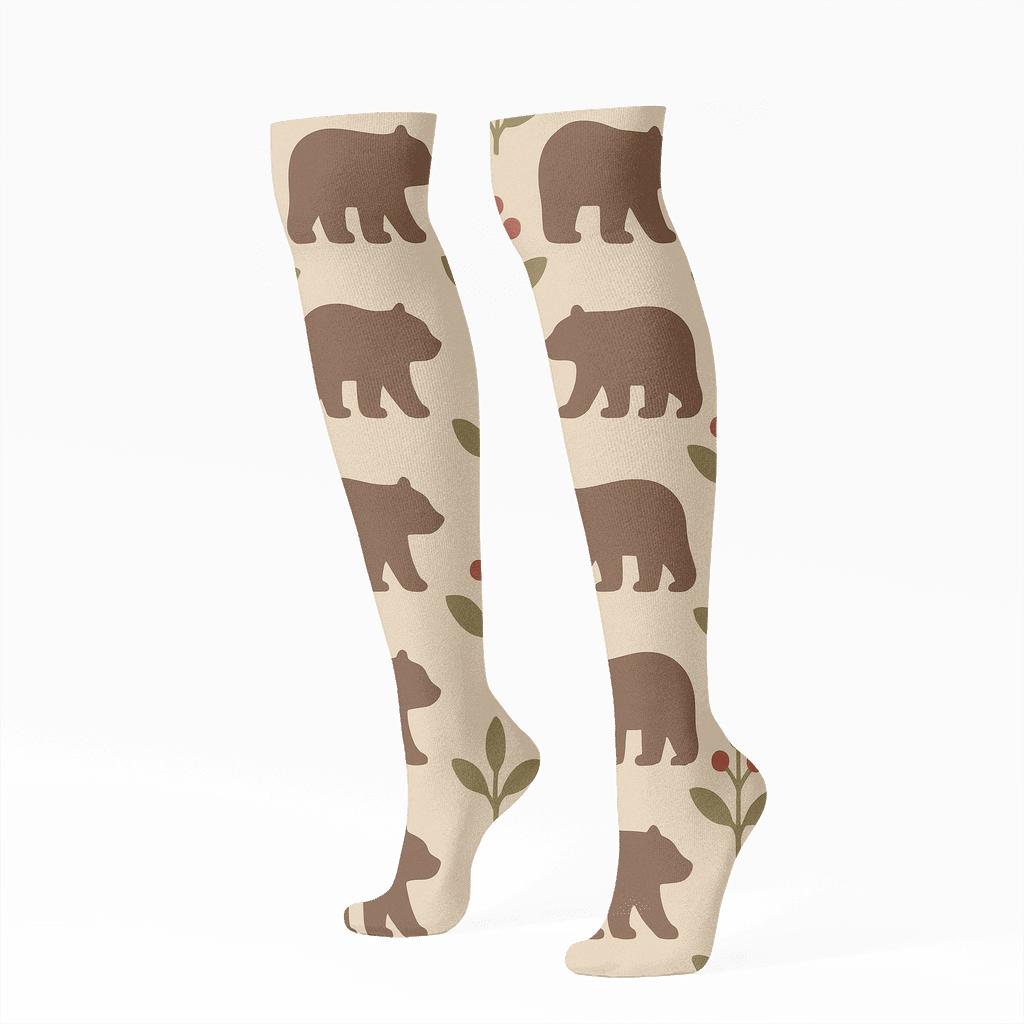 Forest Lattice With Bear Silhouettes unique graphic knee-high socks