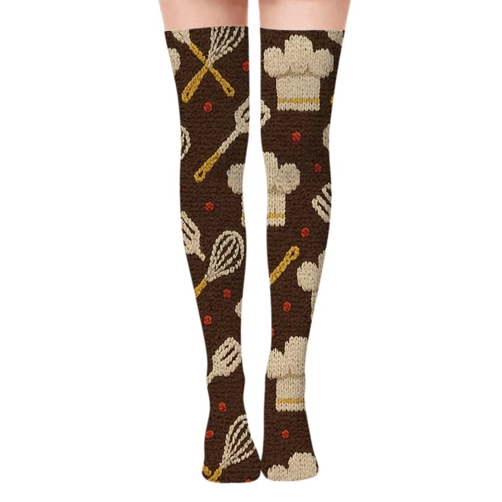 Knitted Illusion Chef Hat Lattice trendy patterned over-the-knee socks