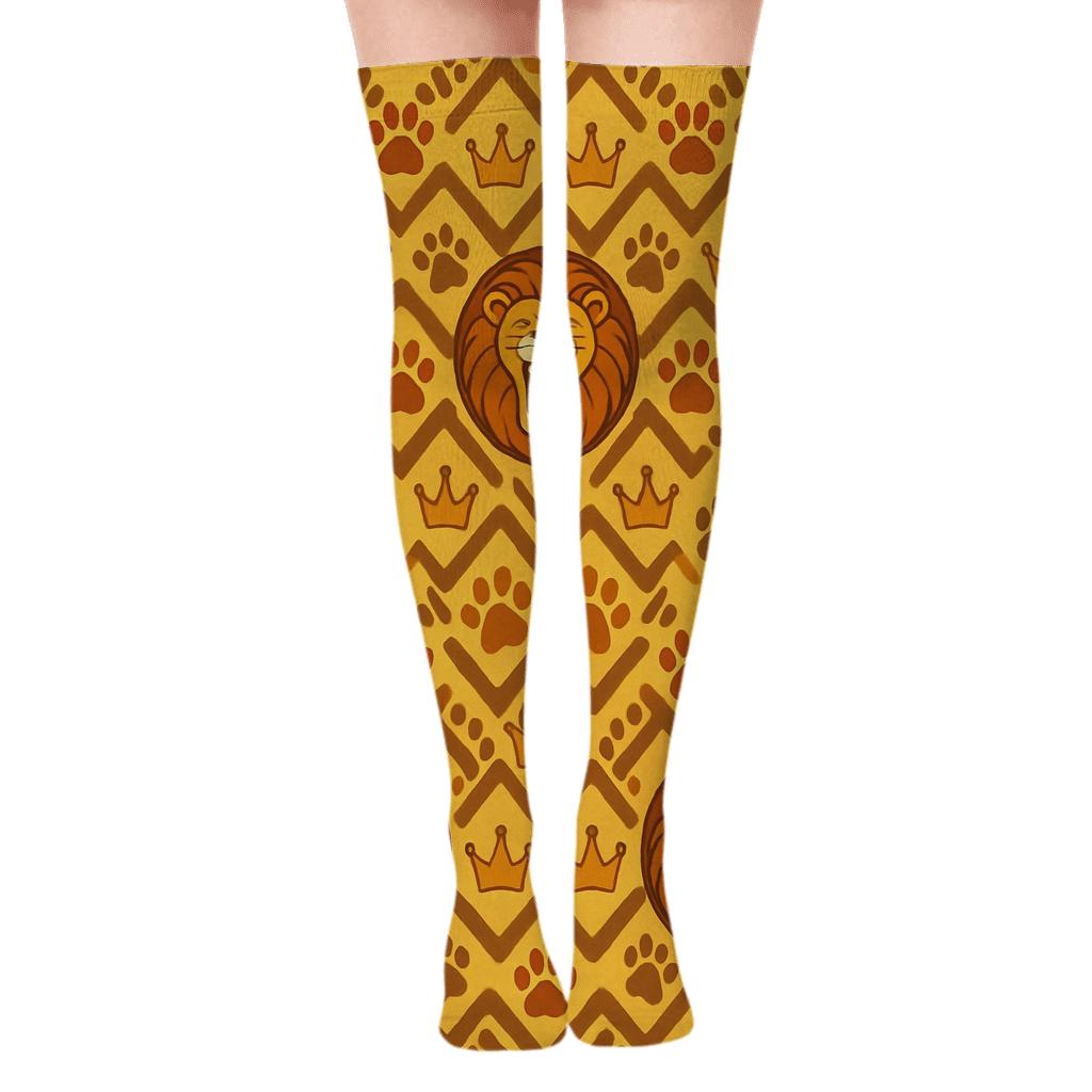 Lion Crown And Paw Chevron On Savanna Gold custom over-the-knee socks