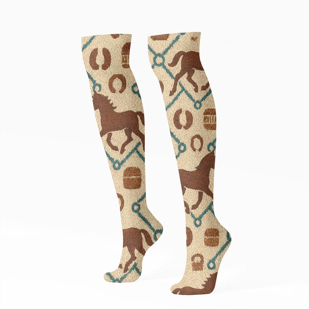 Horse-Print Hoof And Hay Lattice trendy patterned knee-high socks