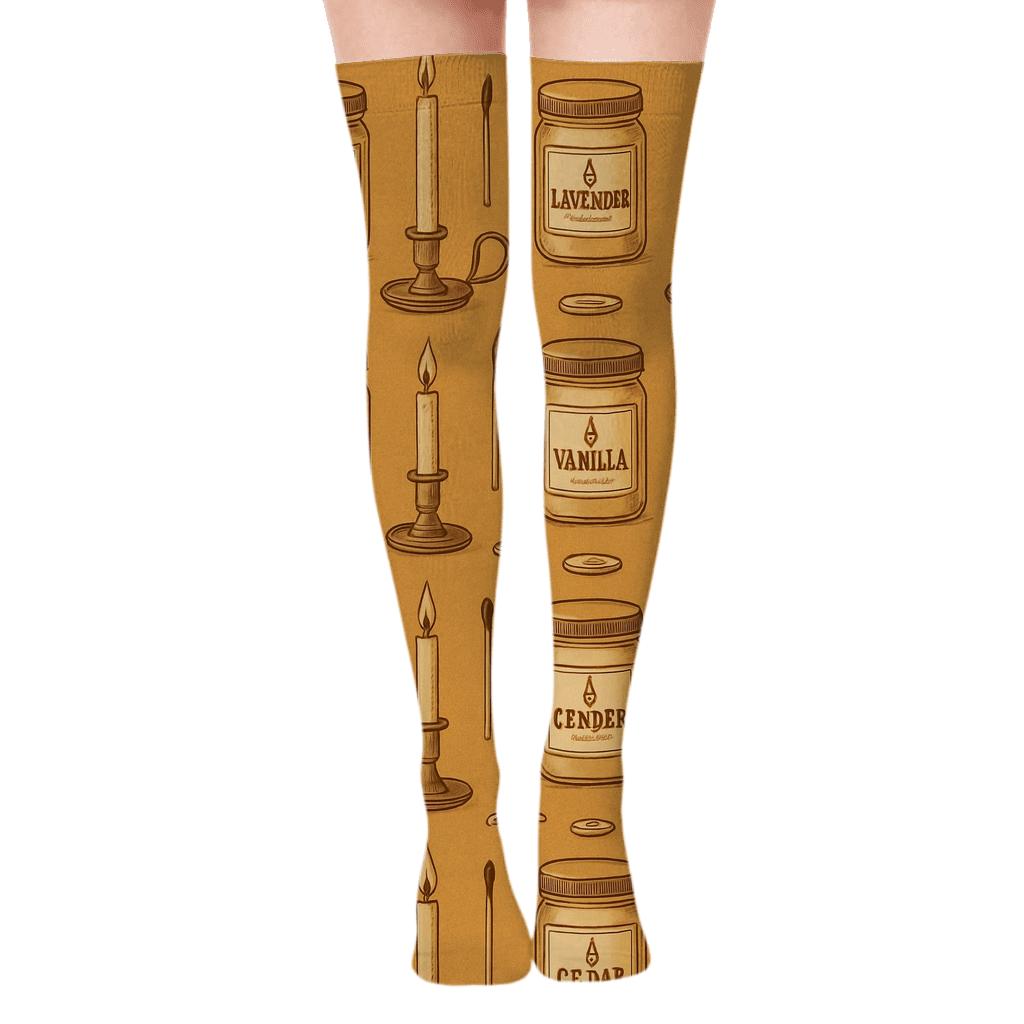 Apothecary Study Pattern With Candle Glow soft everyday over-the-knee socks