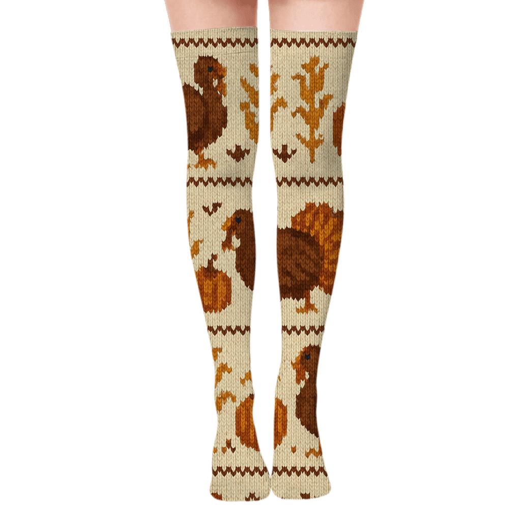 Knitted Harvest Bands, Turkey Edition unique graphic over-the-knee socks