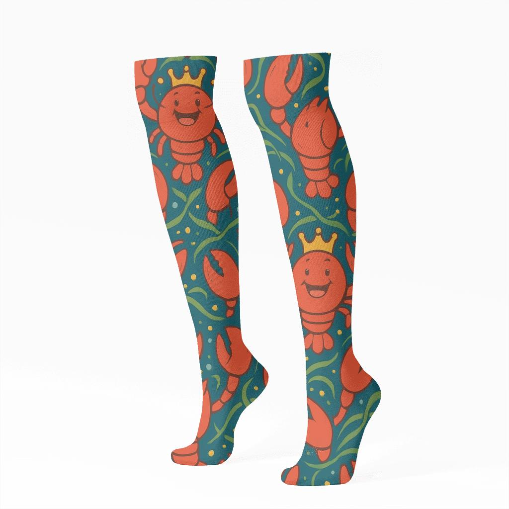 Lobster Crown Reef Tessellation designer print knee-high socks