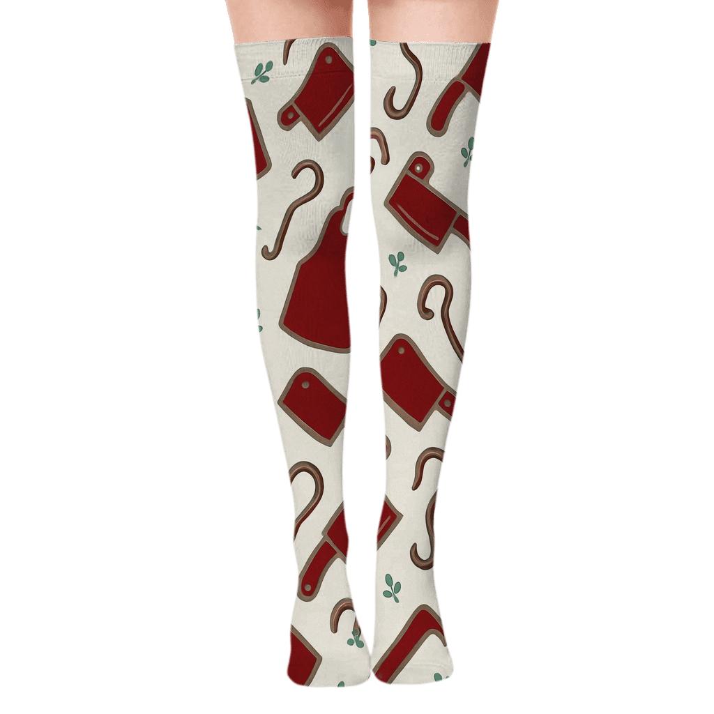 Butcher Tool Silhouette Lattice stylish fashion over-the-knee socks