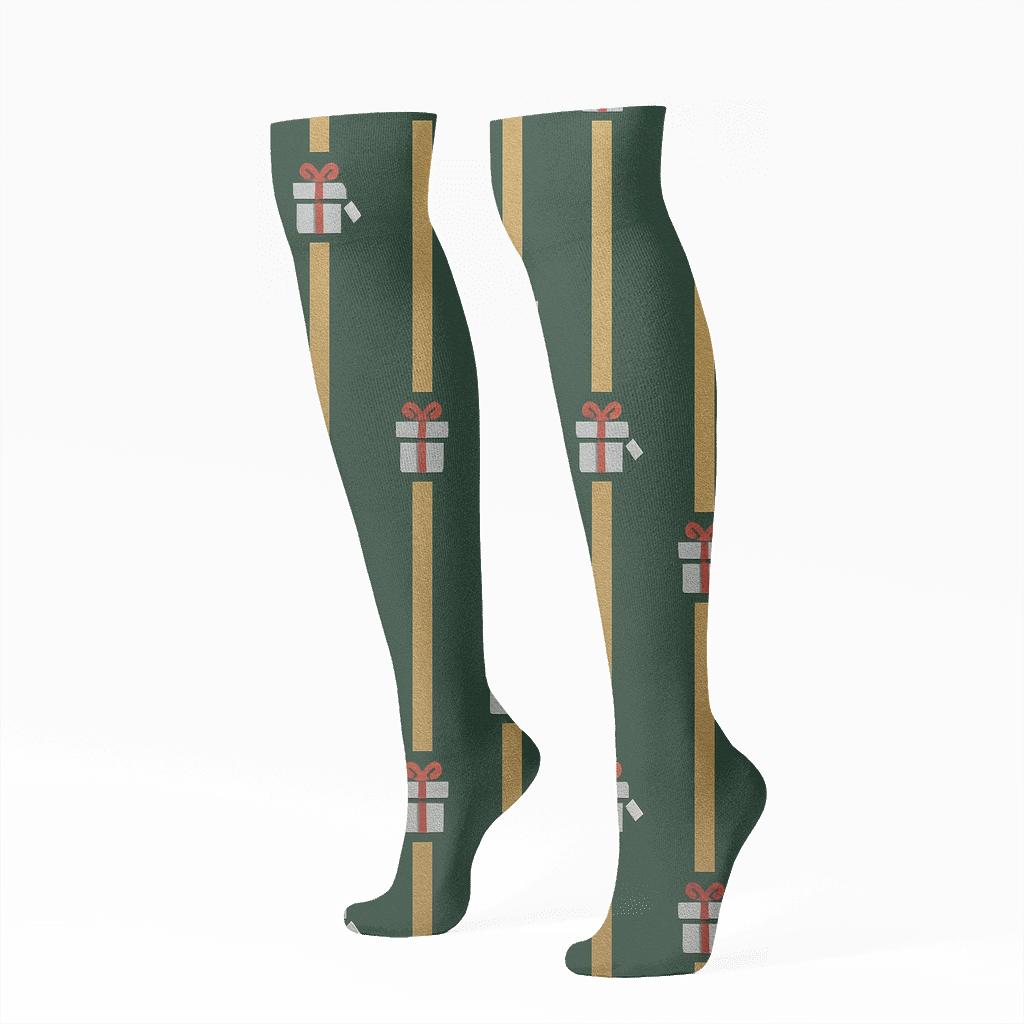 Ribbon Stripe Grid With Presents Accents premium sports knee-high socks