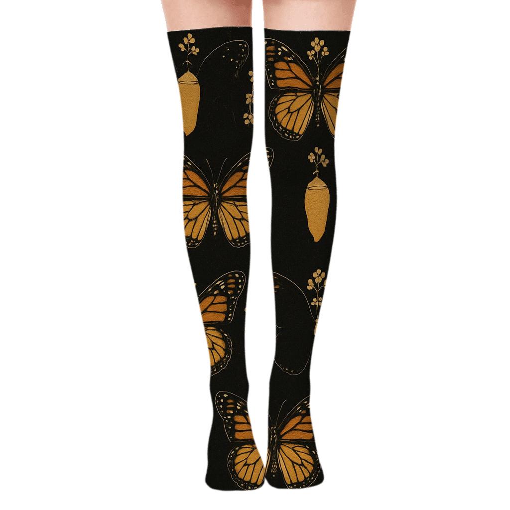 Chrysalis Garland Border On Night Garden Black unique graphic over-the-knee socks