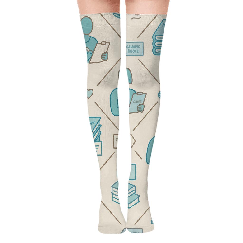Notebook Lattice With Counselor Silhouettes stylish fashion over-the-knee socks