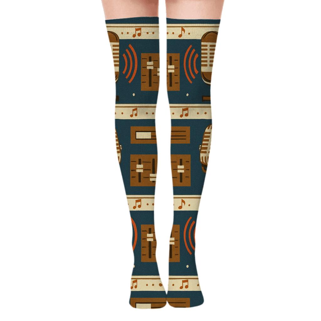 Broadcast Poster Bands For Radio Host designer print over-the-knee socks