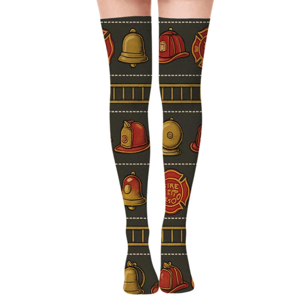 Ladder Stripe Bands With Fire Fighter Emblems unique graphic over-the-knee socks