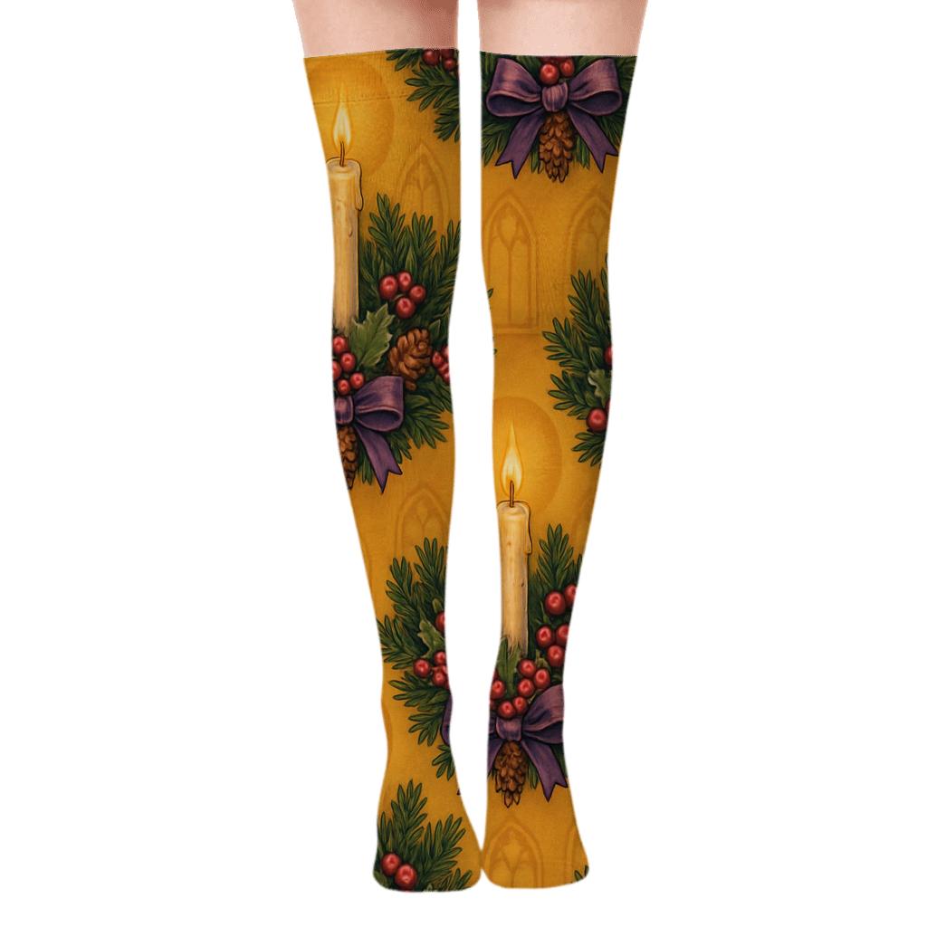 Botanical Collage Tiling For Advent Wreath custom over-the-knee socks