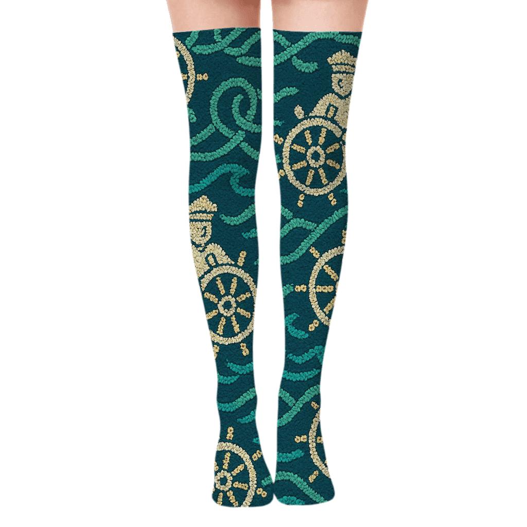 Knitted Ship Captain Rope Wave Tapestry comfortable cotton over-the-knee socks