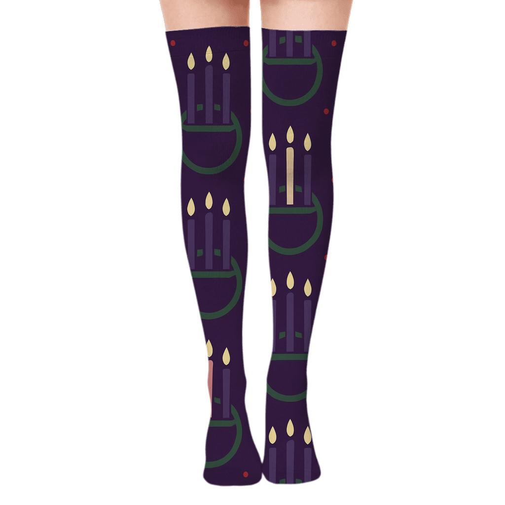 Liturgical Purple Advent Wreath Repeat comfortable cotton over-the-knee socks